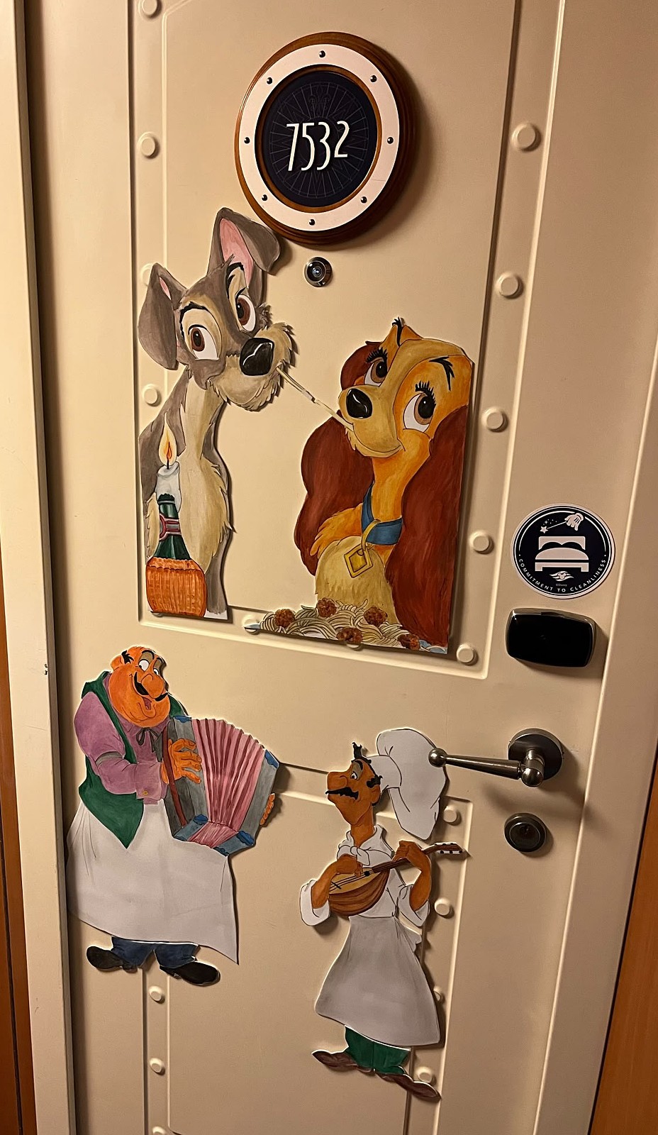 Lady and the Tramp hand-painted Disney cruise door art