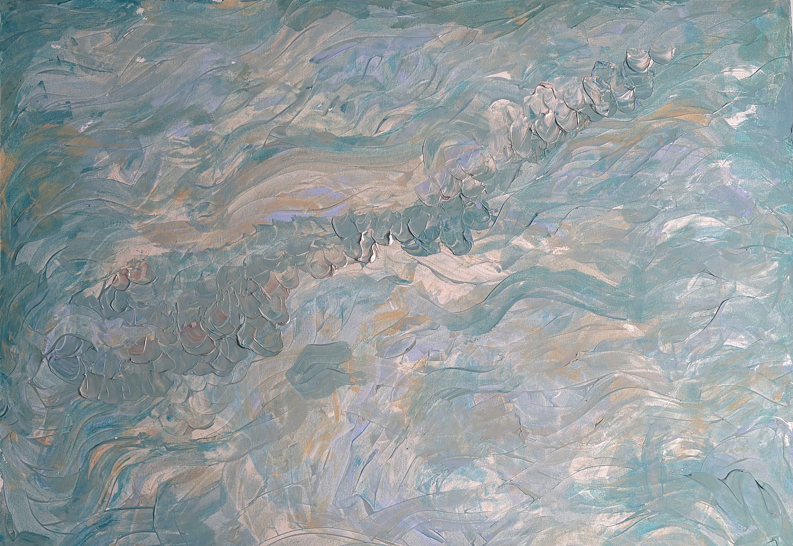 Textured abstract seascape in soft teals and blues